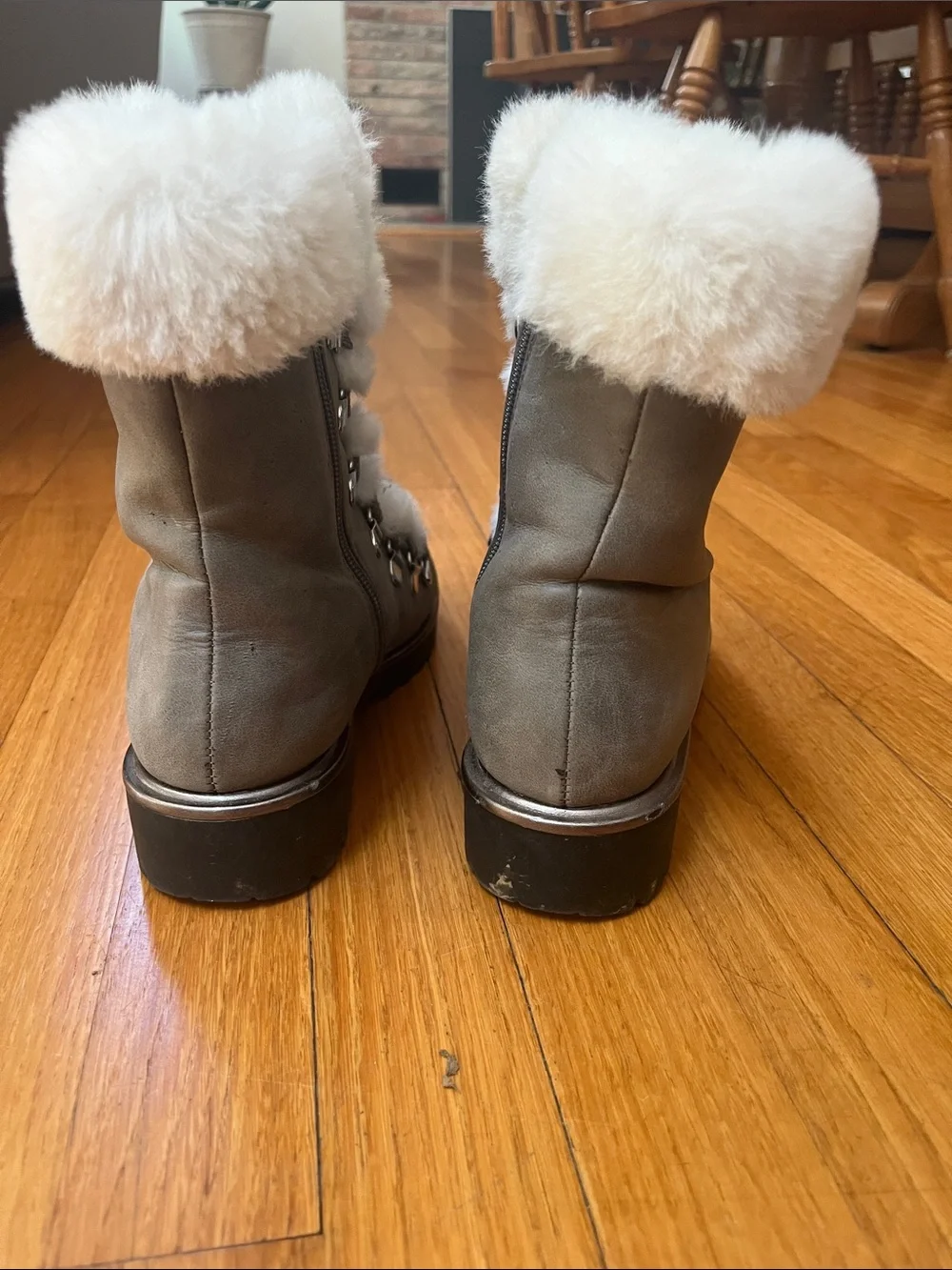 Target Taupe Winter Boots with White Faux Fur Trim
